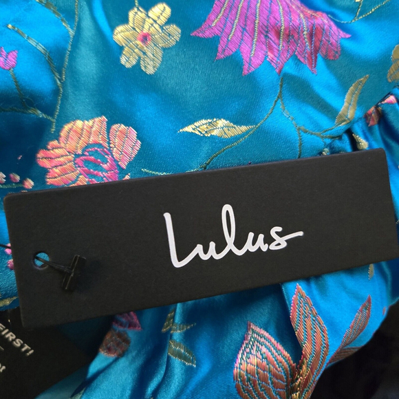 Lulus Iridescent Satin Floral Dress Blue Small Y2K Prom Party Slip Colorful NWT - Picture 5 of 8